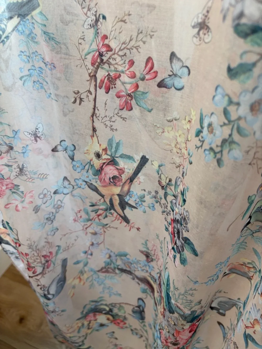 Bindya Lulla Collection Spring Birds And Floral Sheer Scarf Wrap 70” x 28”